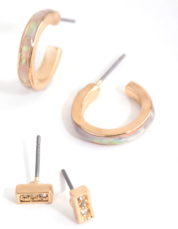 Gold Iridescent Stack Earrings