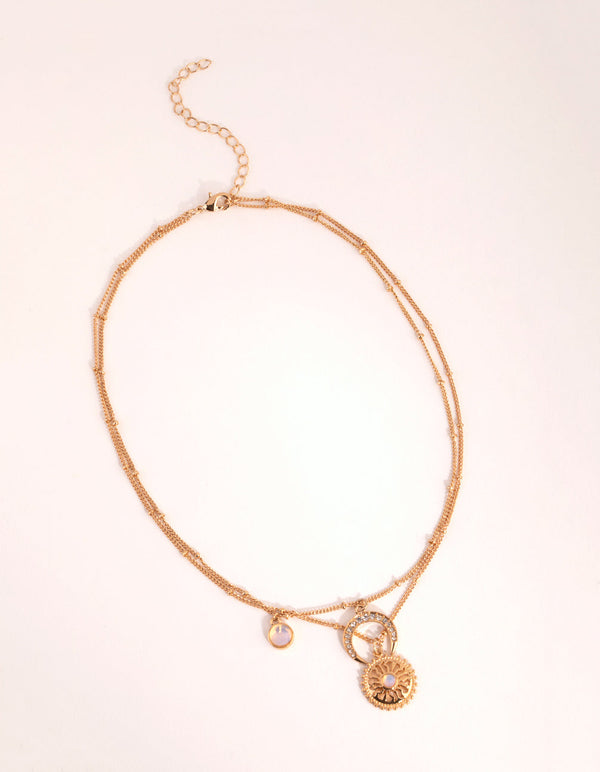 Gold Etched Sun Layer Necklace