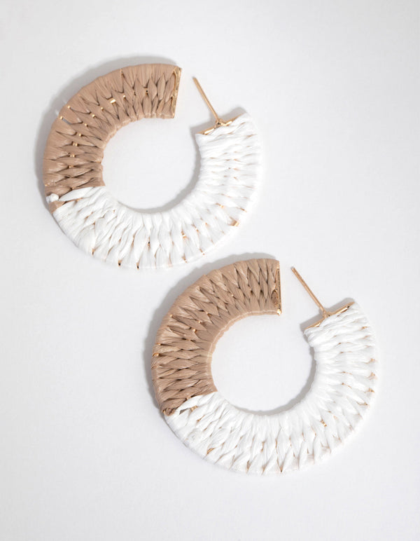Two Tone Raffia Hoop Earrings