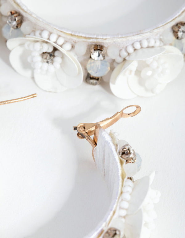 Gold Sequin Flower Hoop Earrings