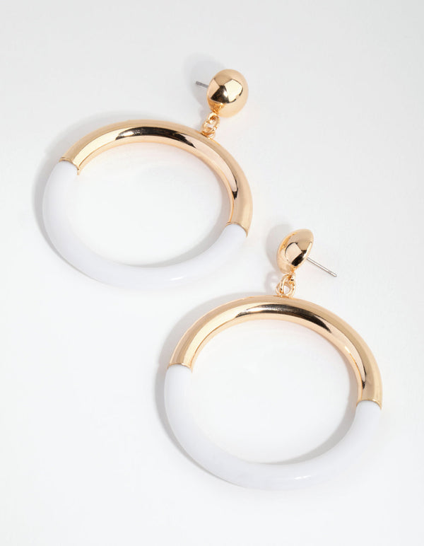 Gold Two Tone Metallic and Acrylic Drop Earrings