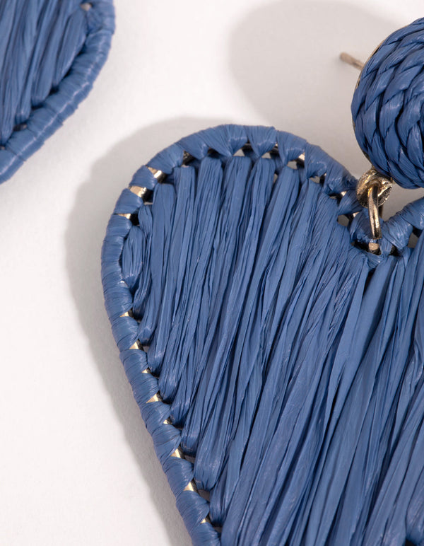 Gold Raffia Heart Drop Earrings