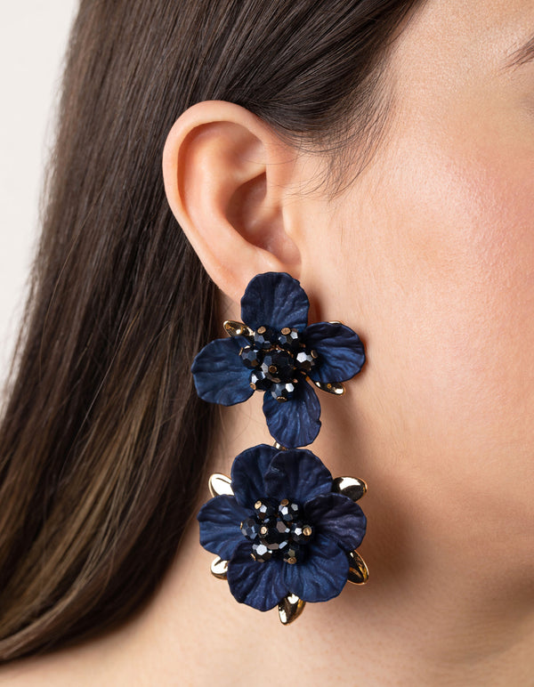 Gold Large Pearlised Flower Drop Earrings