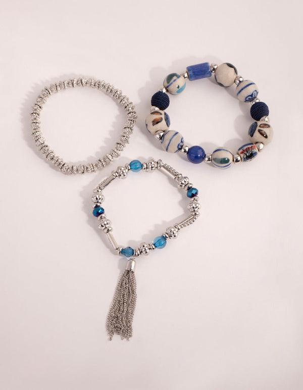 Silver Mixed Painted Bead Stretch Bracelet Pack