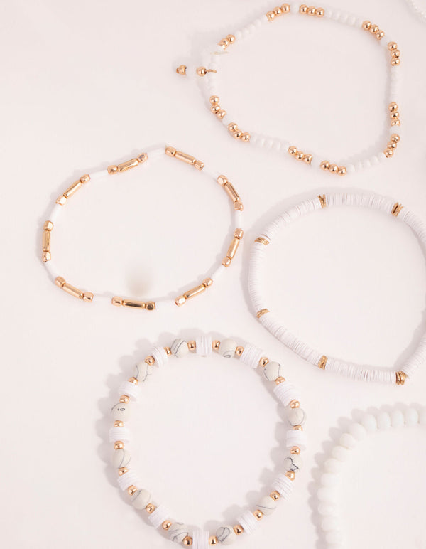 Gold Bead and Tassel Stretch Bracelet Pack