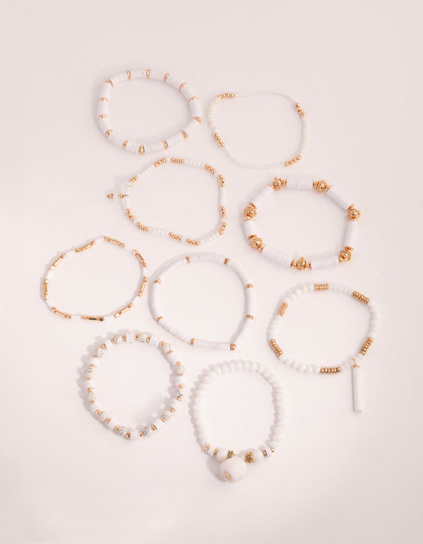 Gold Bead and Tassel Stretch Bracelet Pack
