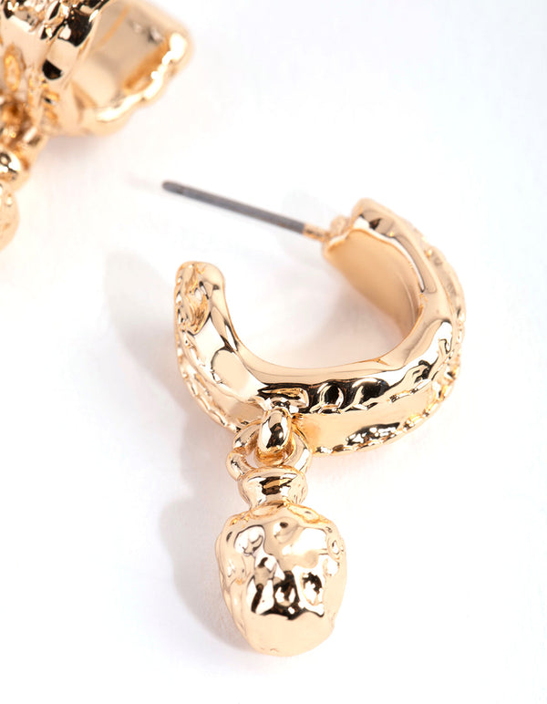 Gold Small Chunky Crater Hoop Earrings
