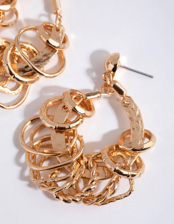 Gold Multi Ring Drop Earrings
