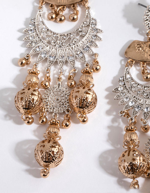 Mixed Metal Statement Chandelier Earrings