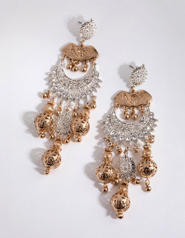 Mixed Metal Statement Chandelier Earrings
