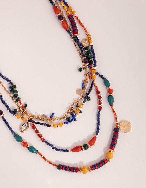 Gold Mixed Bead Long Necklace