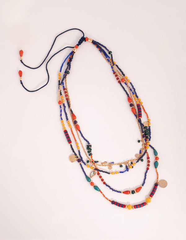 Gold Mixed Bead Long Necklace