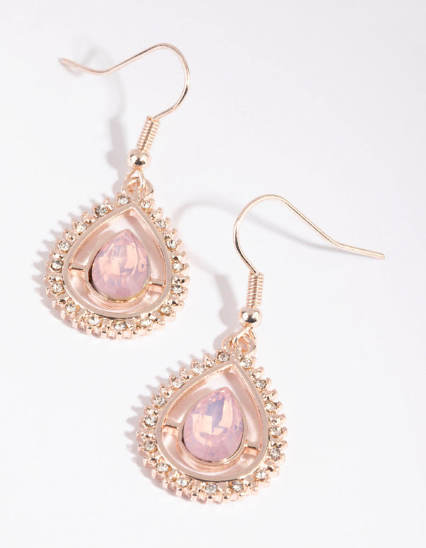 Rose Gold Diamante Surrounded Pear Drop Earrings