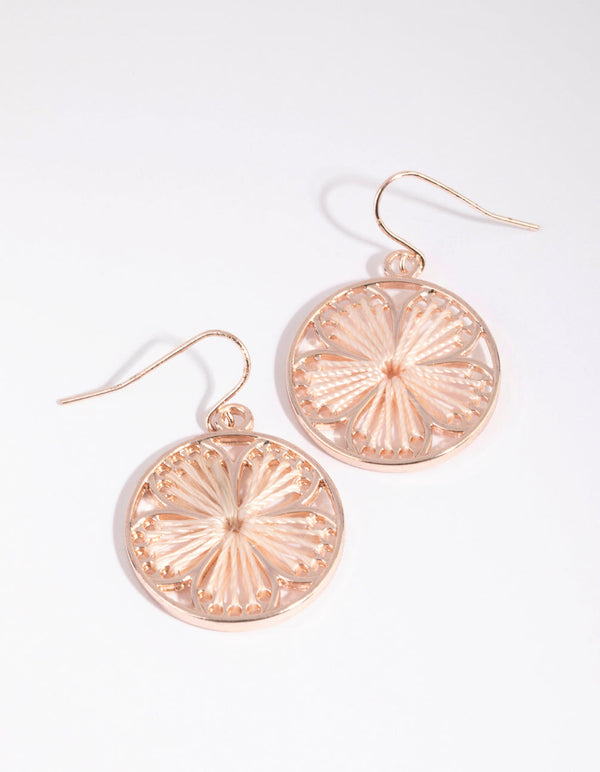 Rose Gold Woven Thread Flower Earrings