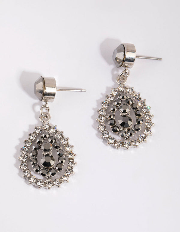 Rhodium Diamant Pattern Drop Earrings