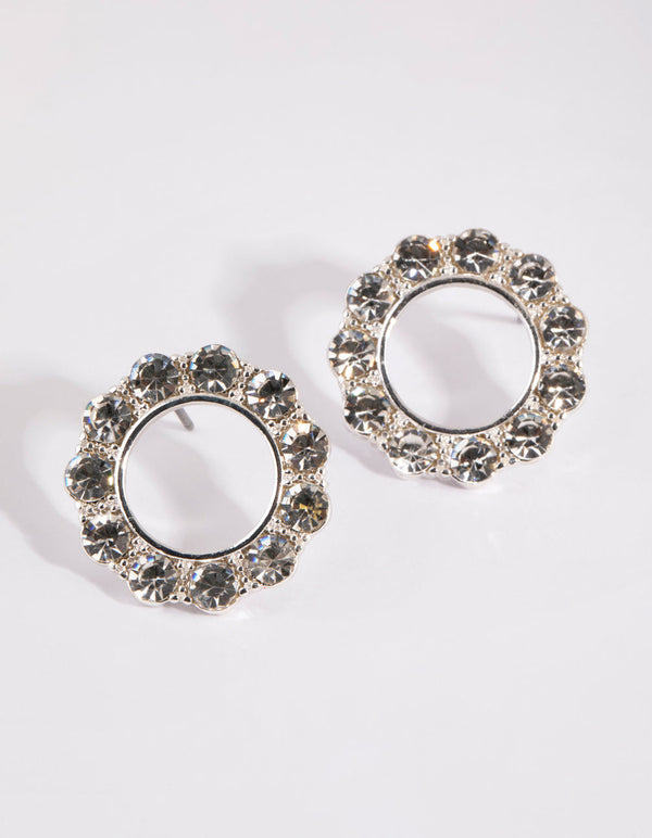 Silver Diamante Open Circle Stud Earrings