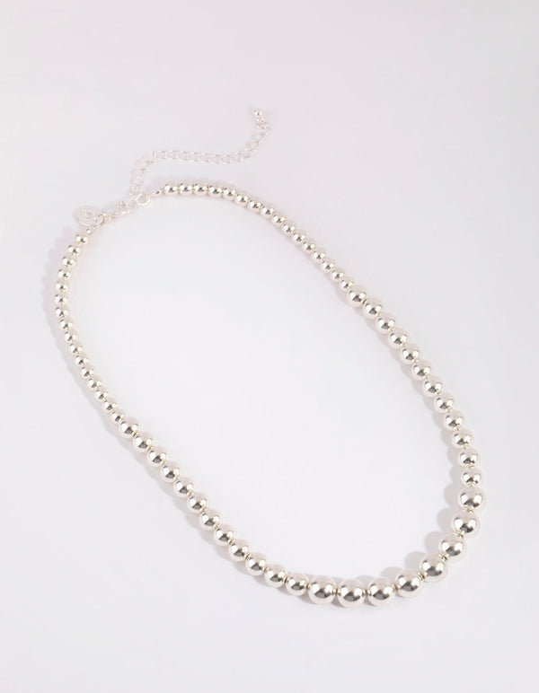 Rhodium Graduated Bead Short Necklace