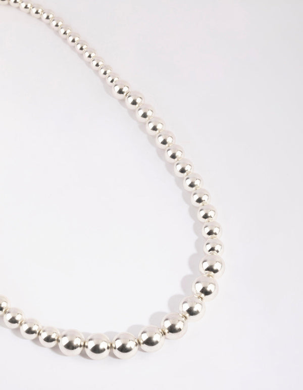 Rhodium Graduated Bead Short Necklace