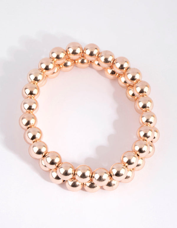 Rose Gold Ball Bead Stretch Bracelet Set