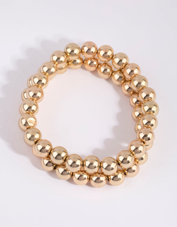 Gold Ball Bead Stretch Bracelet Set