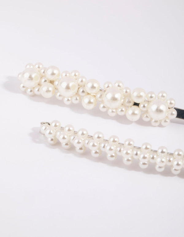 Silver Pearl Flower Clip Pack