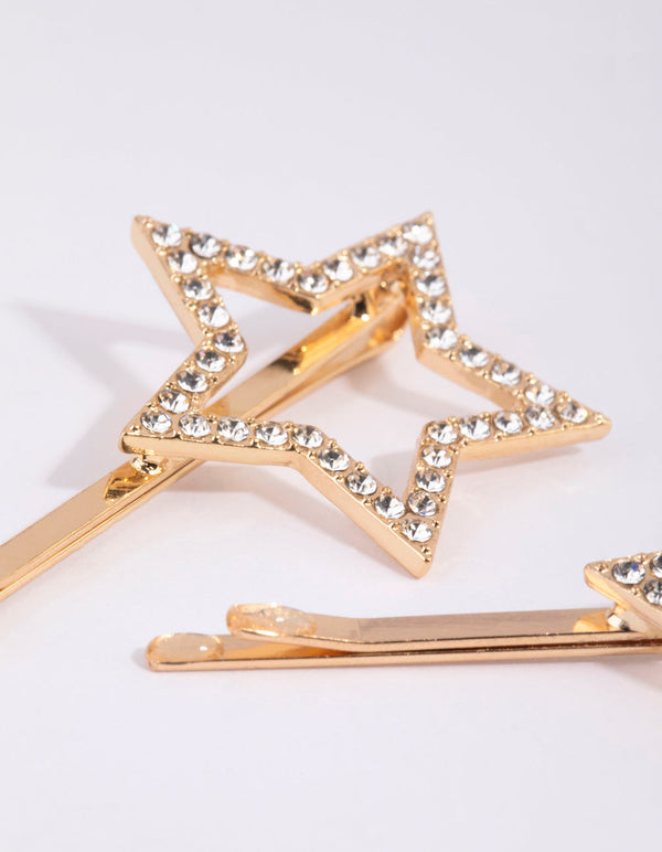 Gold Diamante Star Clip Pack