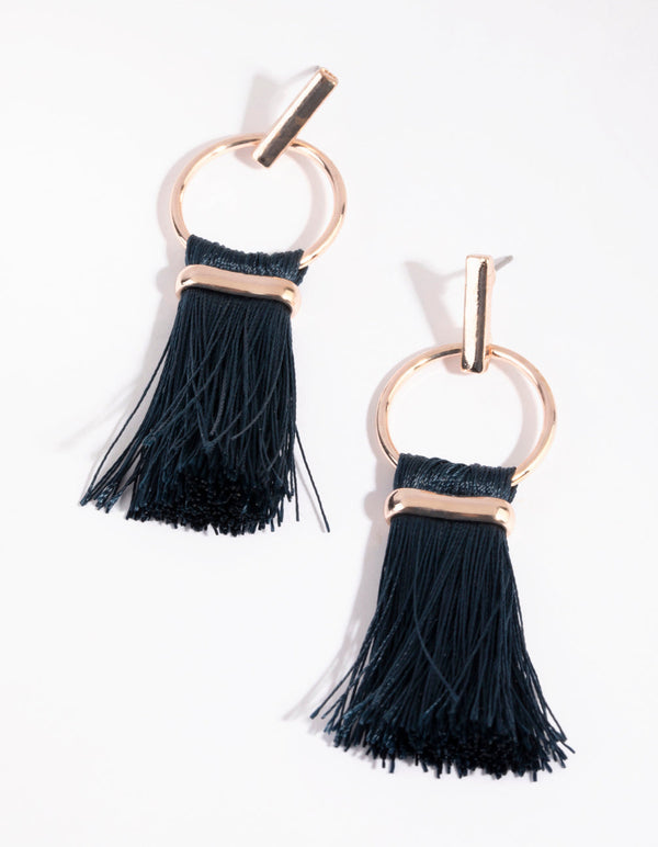 Rose Gold Bar and Loop Tassel Earrings