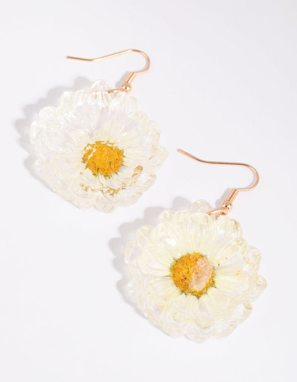 Gold Captured Daisy Drop Earrings