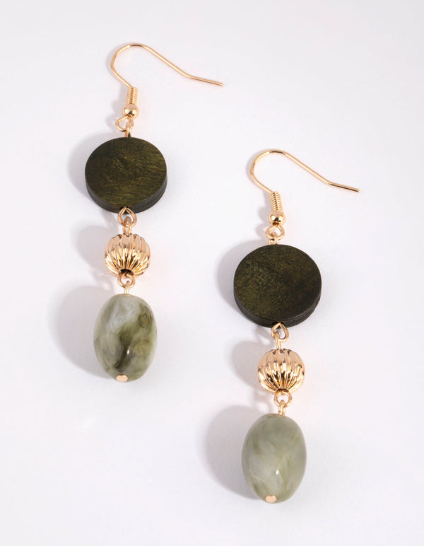 Gold and Green Round Profile Earrings