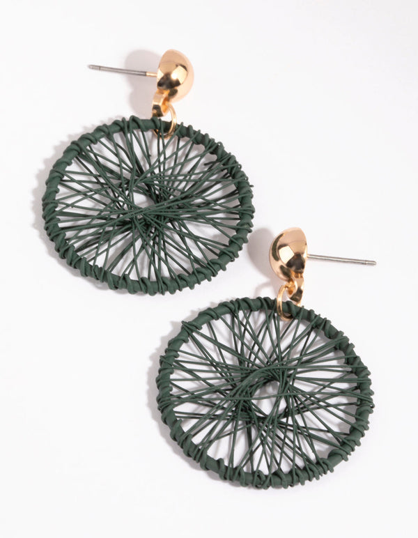 Gold and Green Web Wrapped Drop Earrings