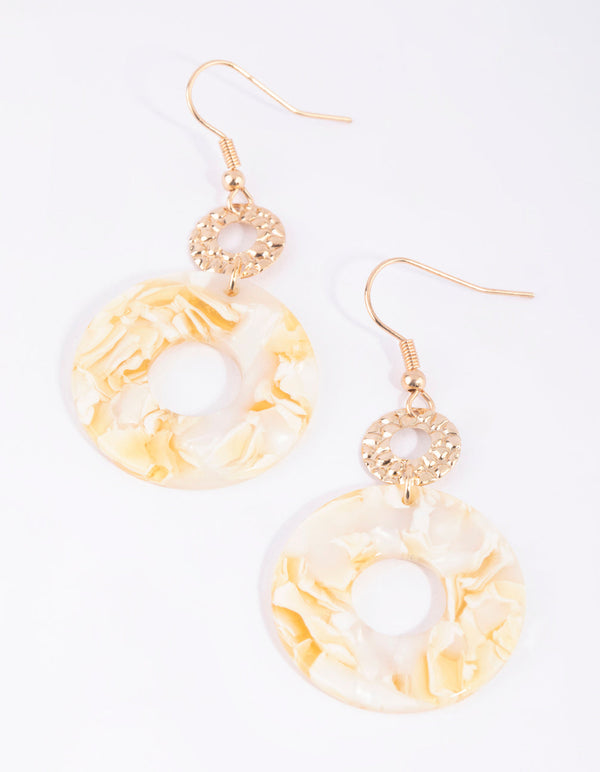 Gold And Neutral Open Circle Earrings
