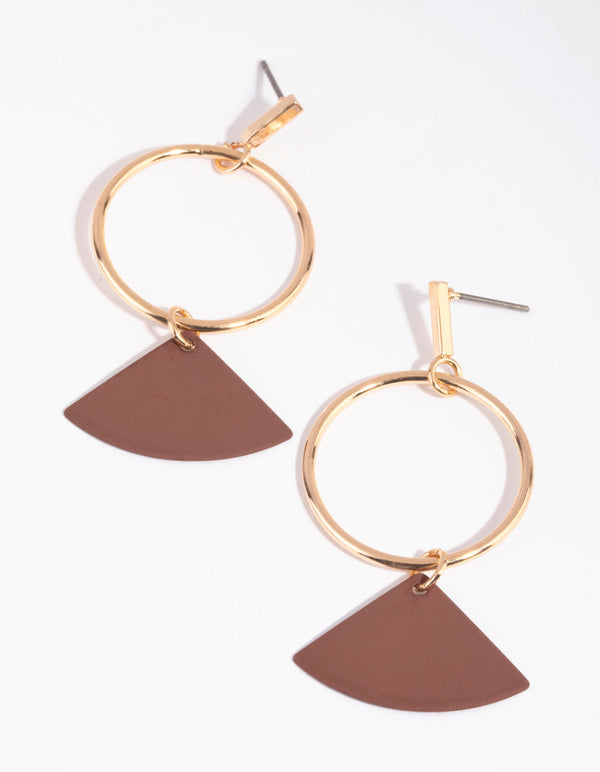 Gold and Brown Open Circle Fan Earrings
