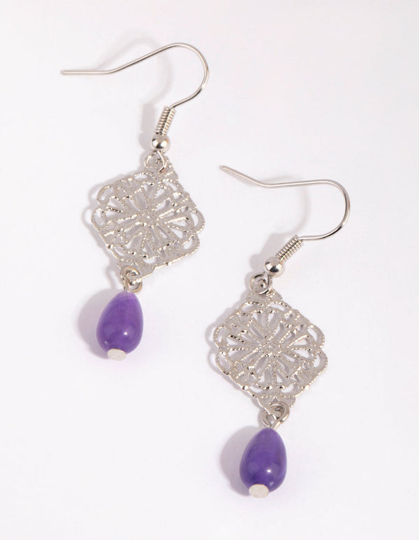 Rhodium Filligree Pendant Earrings