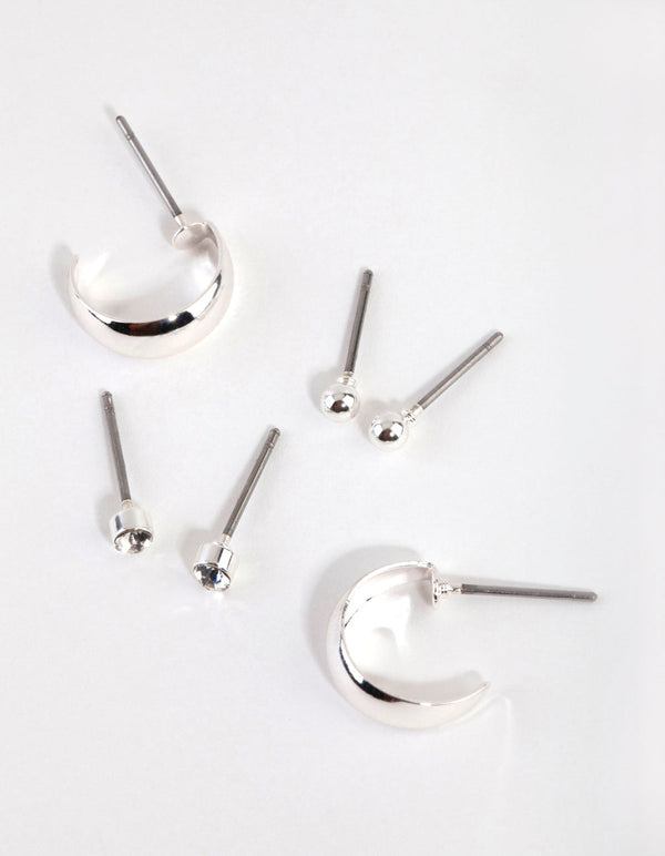 Silver Classic Stud and Hoop Earrings