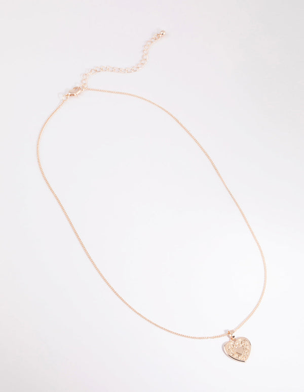 Rose Gold Etched Heart Necklace