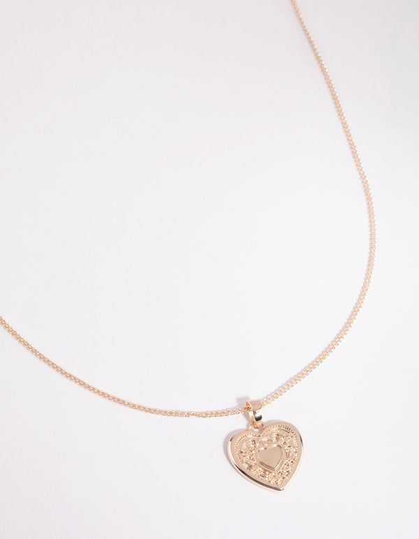 Rose Gold Etched Heart Necklace