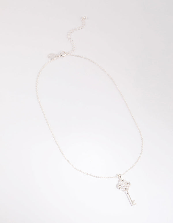 Silver Diamante Regal Key Necklace