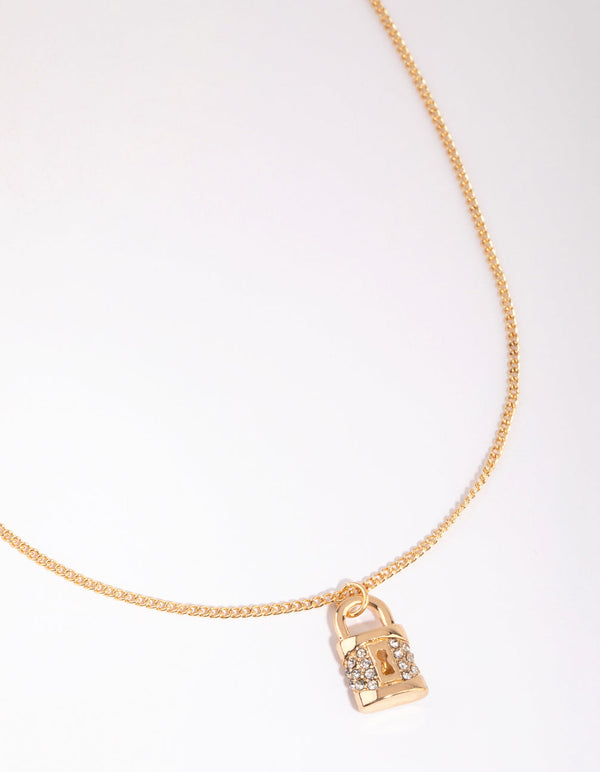 Gold Bling Padlock Necklace