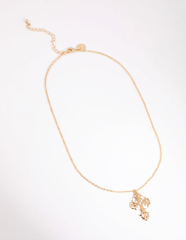 Gold Diamante Regal Cross Necklace