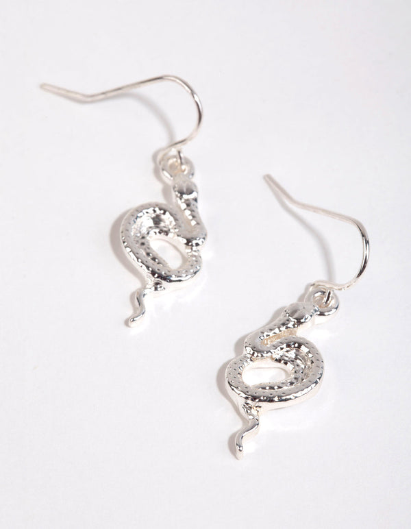 Silver Mini Curled Snake Drop Earrings