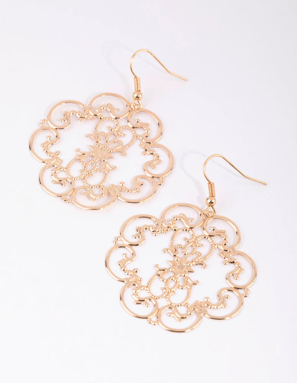 Gold Opulent Filigree Drop Earrings