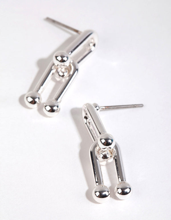 Silver Industrial Link Chain Stud Earrings