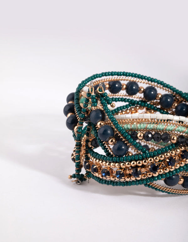 Gold and Green Beaded Bangle