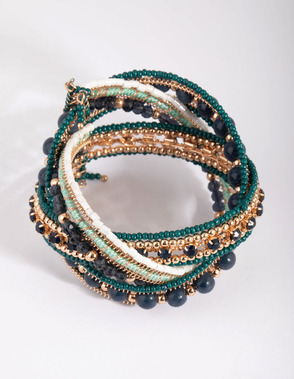 Gold and Green Beaded Bangle