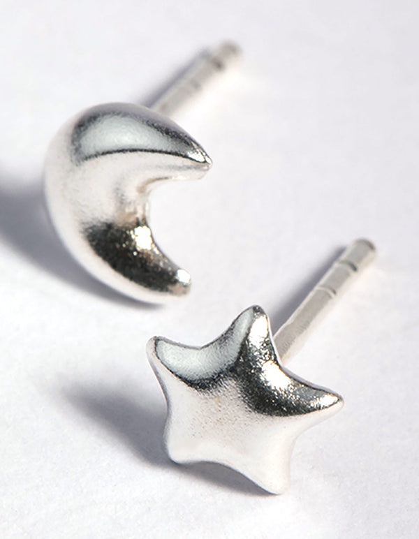 Sterling Silver Celestial Mismatched Stud Earrings