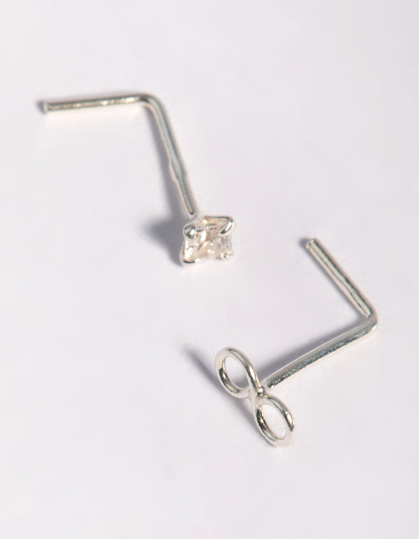 Sterling Silver Cubic Zirconia Infinity Nose Stud Pack