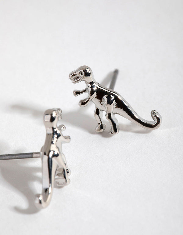 Rhodium T-Rex Stud Earrings