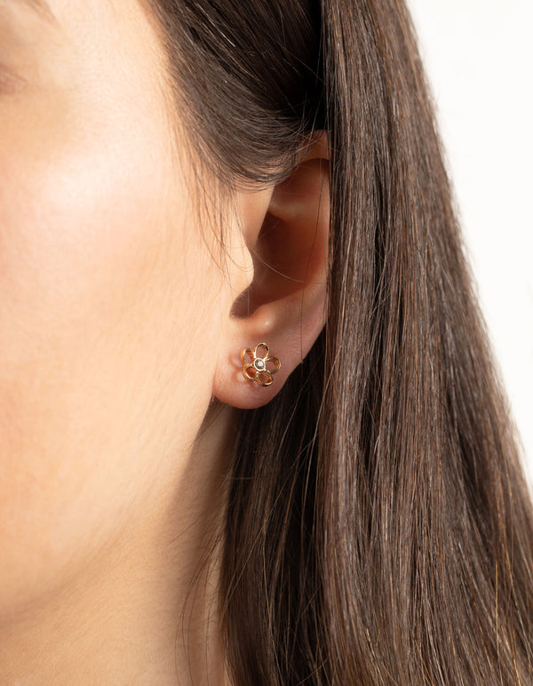 Gold Flower and Diamante Stud Earring Pack