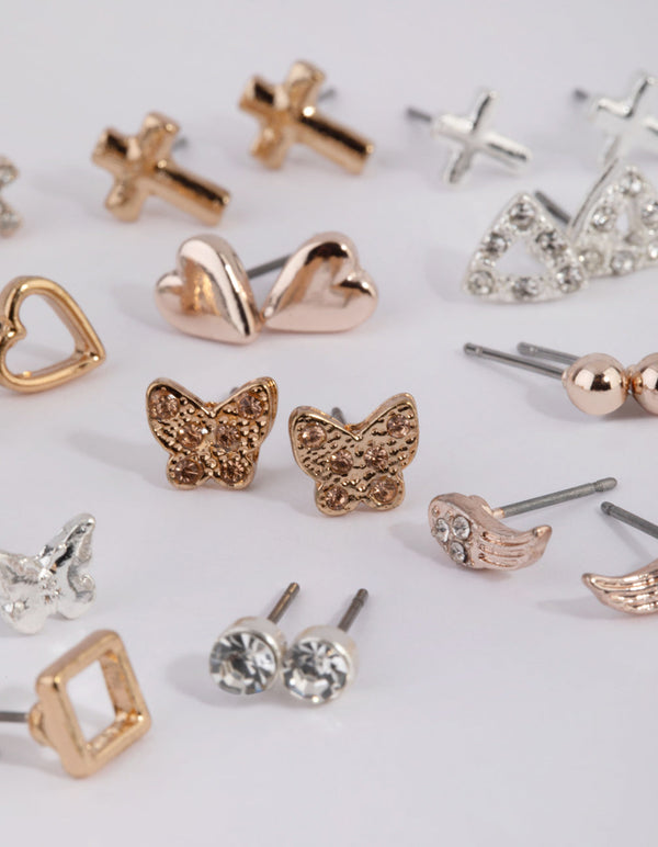 Mixed Metal Trendy Stud Earring Pack