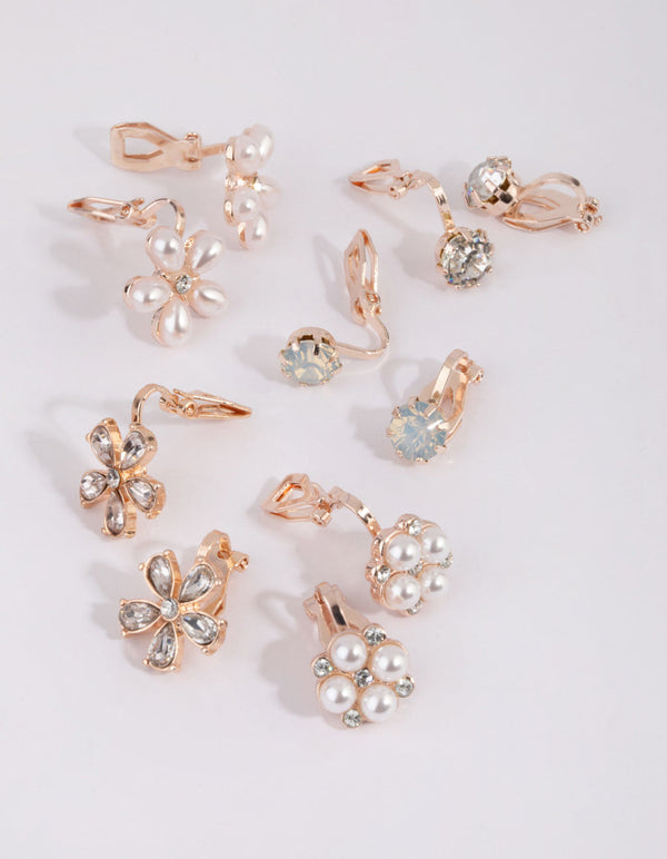 Rose Gold Floral Mix Clip-On Earring Pack